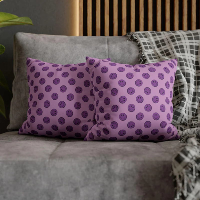 Home Decor Emoji - VIKAMA パープルスマイルクッションカバーミニマリスト絵文字スタイルソファ枕カバー車の寝室の家の装飾