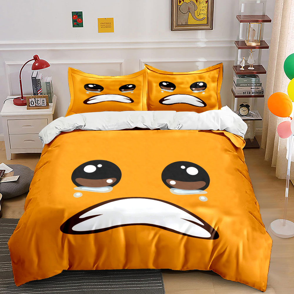 Home Decor Emoji - かわいい泣いているオレンジの顔の絵文字 3 ピース寝具セットソフトマイクロファイバー布団カバー枕カバーセット子供ティーンの寝室の装飾用