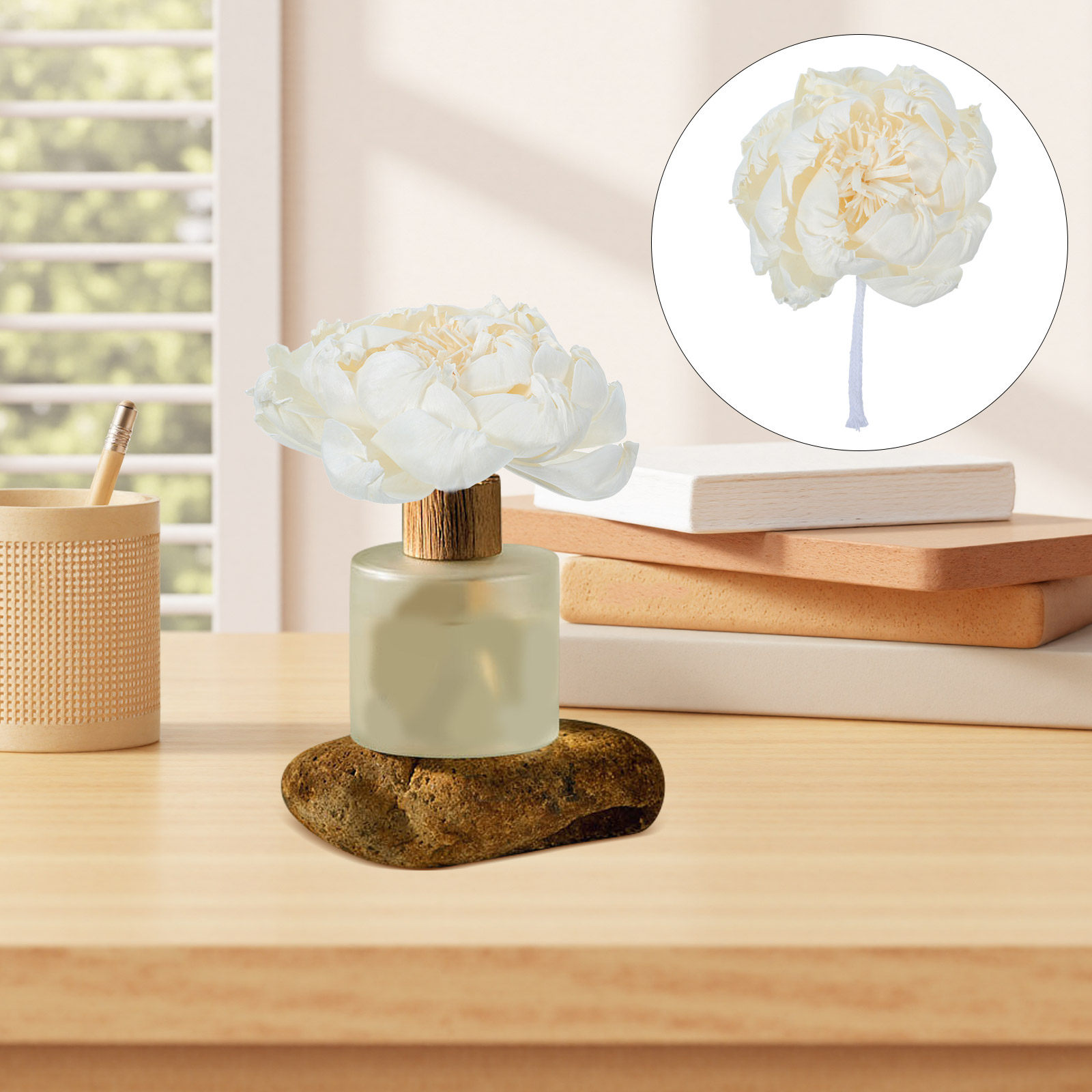 Home Decor Essentials - アロマディフューザーフラワー、ホームデコレーション用香水ディフューザーフラワーヘッド、エッセンシャルオイルの香り拡散、寝室、リビングルーム用、12cm