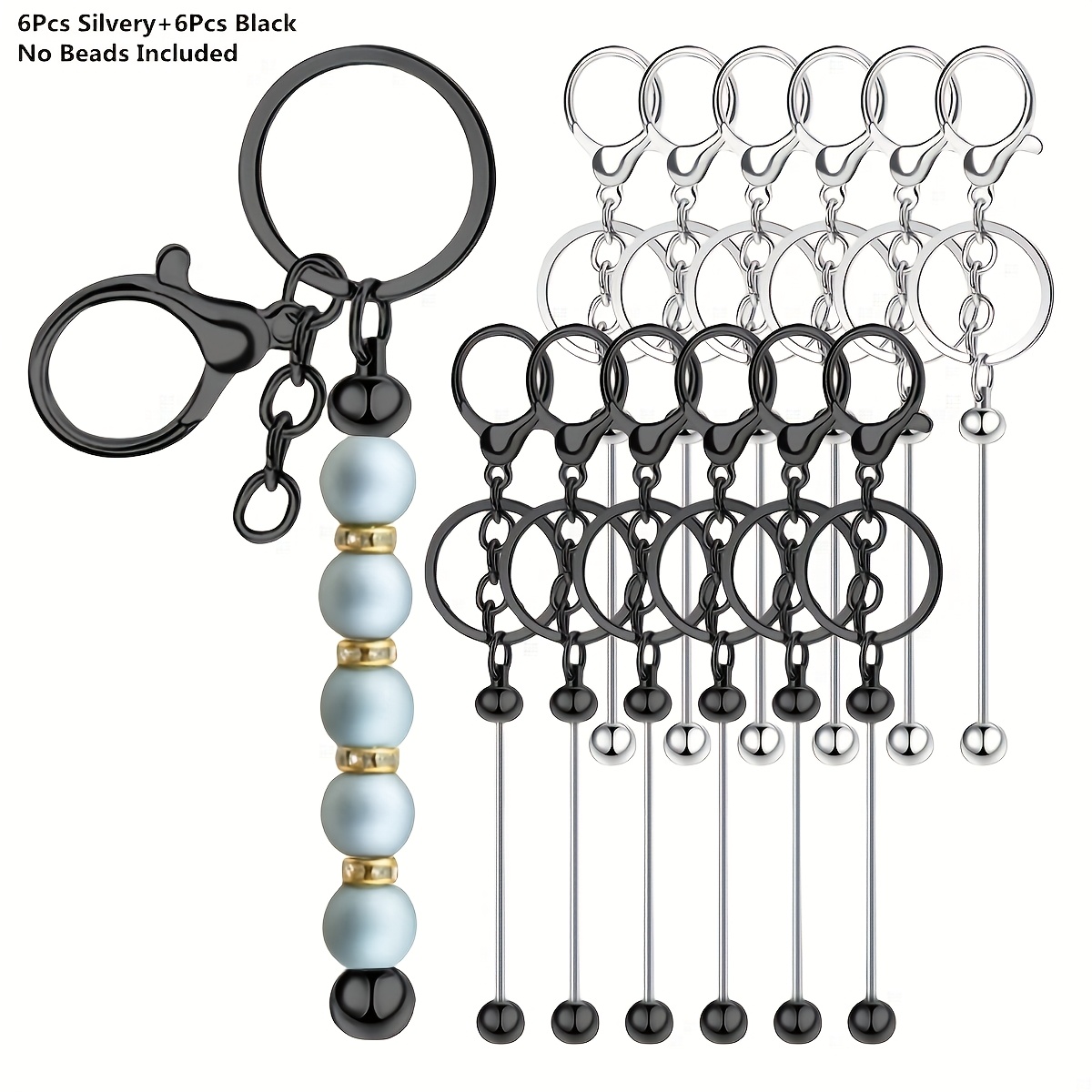 Home Decor Essentials - 12 個の経済的な繊細なブランクキーホルダービーズロッドバルクスタイリッシュなジュエリーキット寮学生ホームカー装飾キー必須ギフト