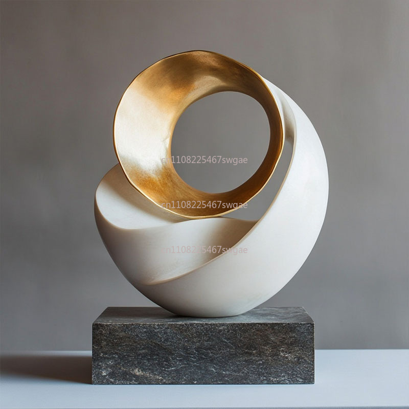 Home Decor Handicraft - 彫刻家の装飾アクセサリー、樹脂製工芸品、透かし彫りの木の穴、ねじれのある金色の幾何学模様の彫刻装飾品