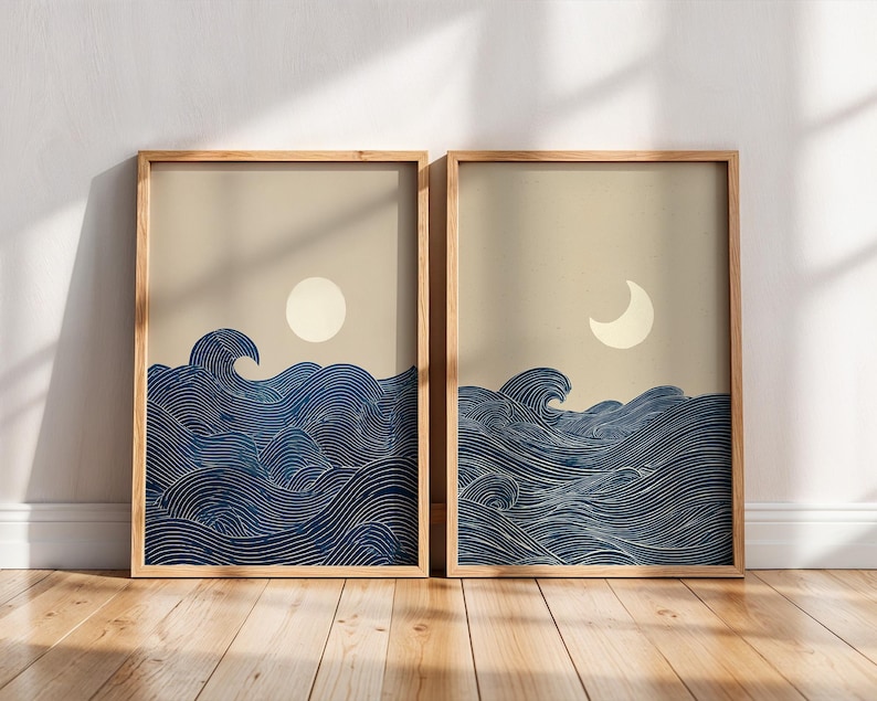 Home Decor Youtube - 2枚セット ジャパンディ ミニマリスト ムーンクレセント キャンバス ウォールアート
