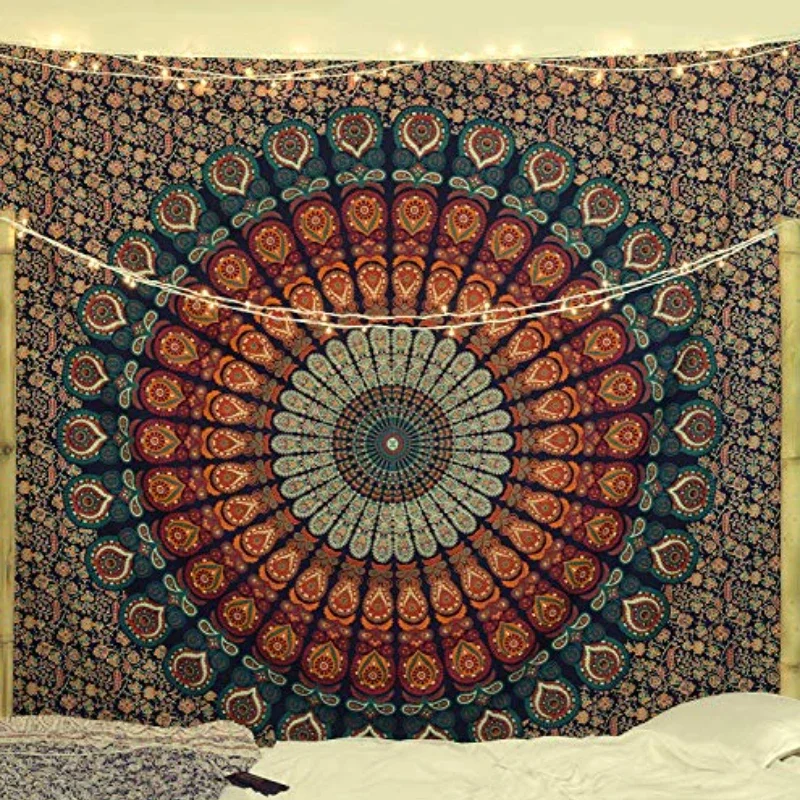 Home Decor Hippie - ヒッピー曼荼羅タペストリーインドボヘミアンサイケデリック寝具装飾タペストリー美的ヴィンテージ壁タペストリーアートタペストリータピス