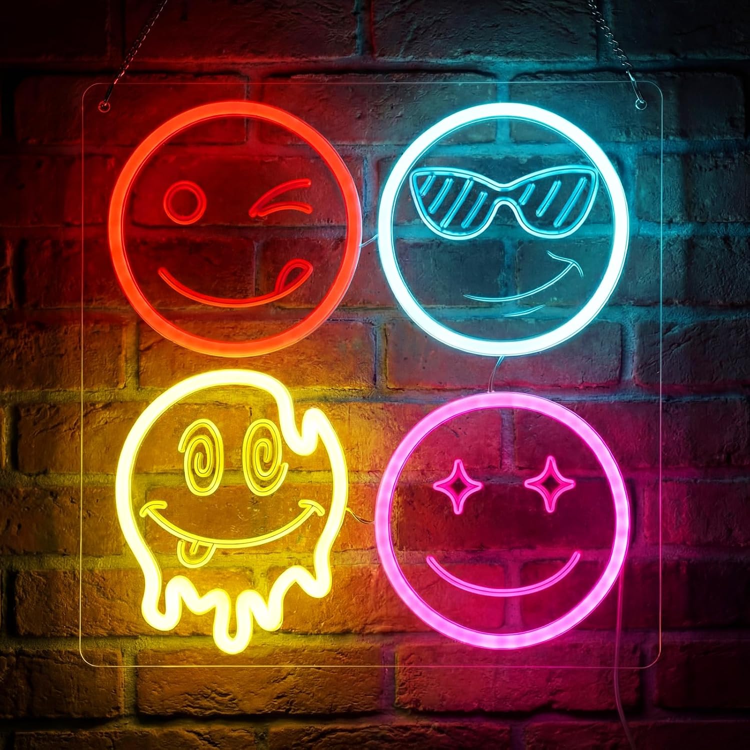 Home Decor Emoji - かわいいスマイルフェイスLEDネオンサイン、エモジUSBネオンライト、寝室、寮、バー、パーティー、家の壁掛け装飾ギフト