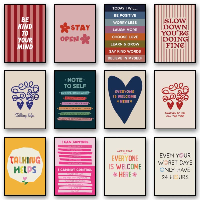 Home Decor Aesthetic Pinterest - 心に優しくしてくださいメンタルヘルス心理学壁アートキャンバスポスター引用プリント壁絵治療オフィス装飾
