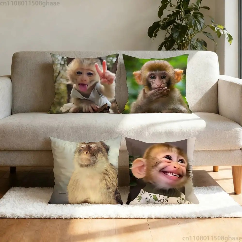 Home Decor Emoji - 面白いミームモンキーカッションカバーかわいい猿の絵文字スローピローケースリビングルームソファ用いたずらギフト家の装飾枕カバー40x40