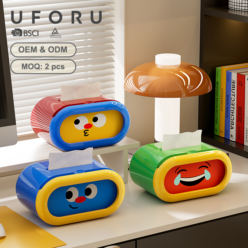 Home Decor Emoji - Uforu 面白い絵文字 大容量ティッシュ収納ボックス かわいい卓上ティッシュホルダー 家庭用装飾オーガナイザー