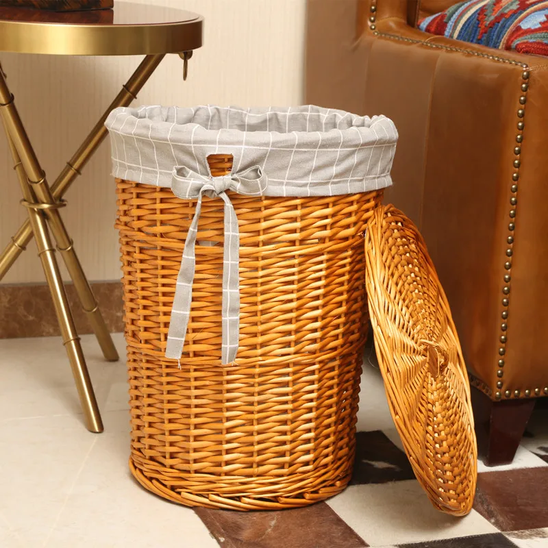 Home Decor Hampers - ふた付きのスタイリッシュな籐ランドリーバスケット、織り装飾収納ビン、織り衣類ホルダー、家庭