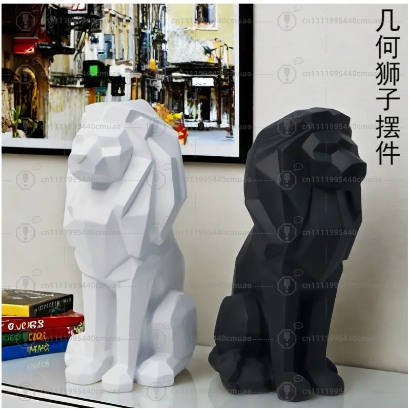 Home Decor Handicraft - 北欧風幾何学模様のライオンの置物、クリエイティブな樹脂工芸品、家のリビングルーム、オフィス、モデルルームの装飾、ギフト