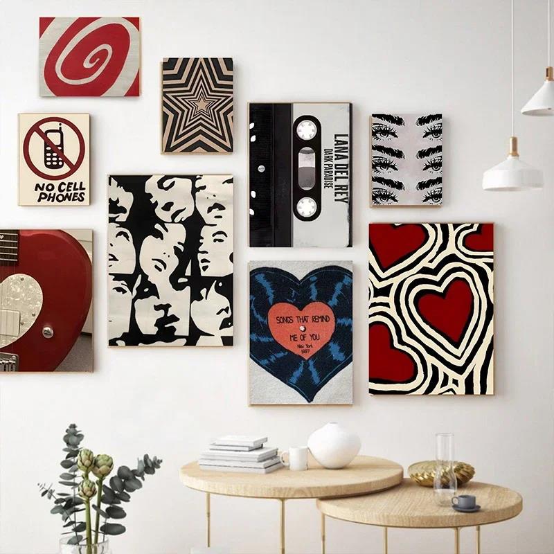 Home Decor Aesthetic Pinterest - ポスター Y2K ロックスタイル キャンバス絵画 抽象画 リビングルーム