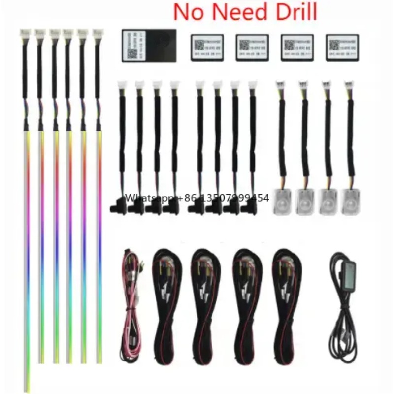 Led Strip Lights - A80 64色LEDアンビエントライトアクリルストリップ 18in1ユニバーサルサウンドアプリコントロール 車内装飾照明 12V 新品