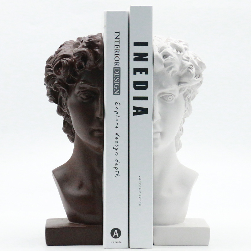 Abstract Sculpture Resin - クリエイティブな樹脂製デビッド像の頭部彫刻クラフトブックエンド、本棚、リビングルームの装飾、抽象的な像、オフィスの装飾