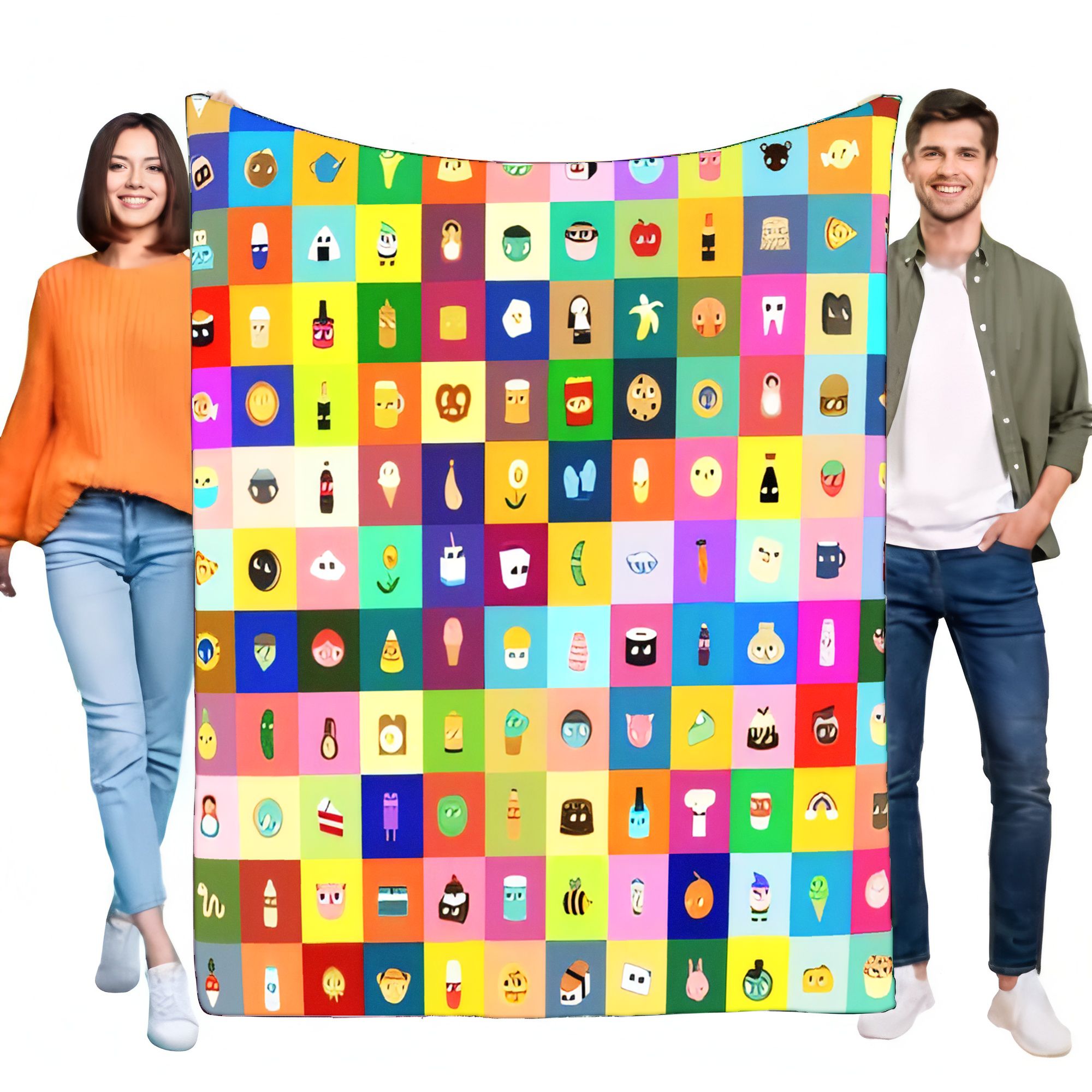 Home Decor Emoji - 鮮やかな漫画アイコングリッドブランケット、柔らかいフランネルスロー、かわいい絵文字の美的で居心地の良い軽量ベッドソファホームデコレーションティーン向けギフト