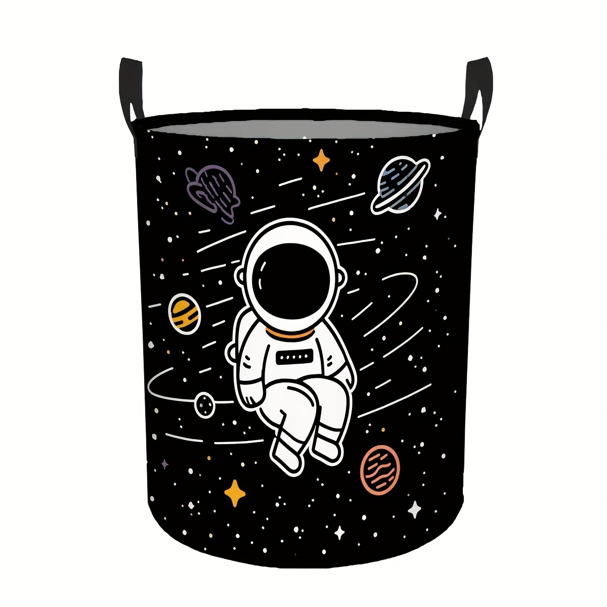 Home Decor Hampers - 1個入り モダンな丸型ランドリーバスケット 宇宙飛行士柄 - ミニマリストな宇宙をテーマにしたランドリーバスケット 家庭装飾に最適