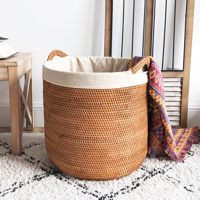 Home Decor Hampers - ラタン製ランドリーバスケット、大容量収納かご（バスルーム用）、手編みウィッカーバスケット（寝室用）、ボヘミアンスタイルの家の装飾オーガナイザー