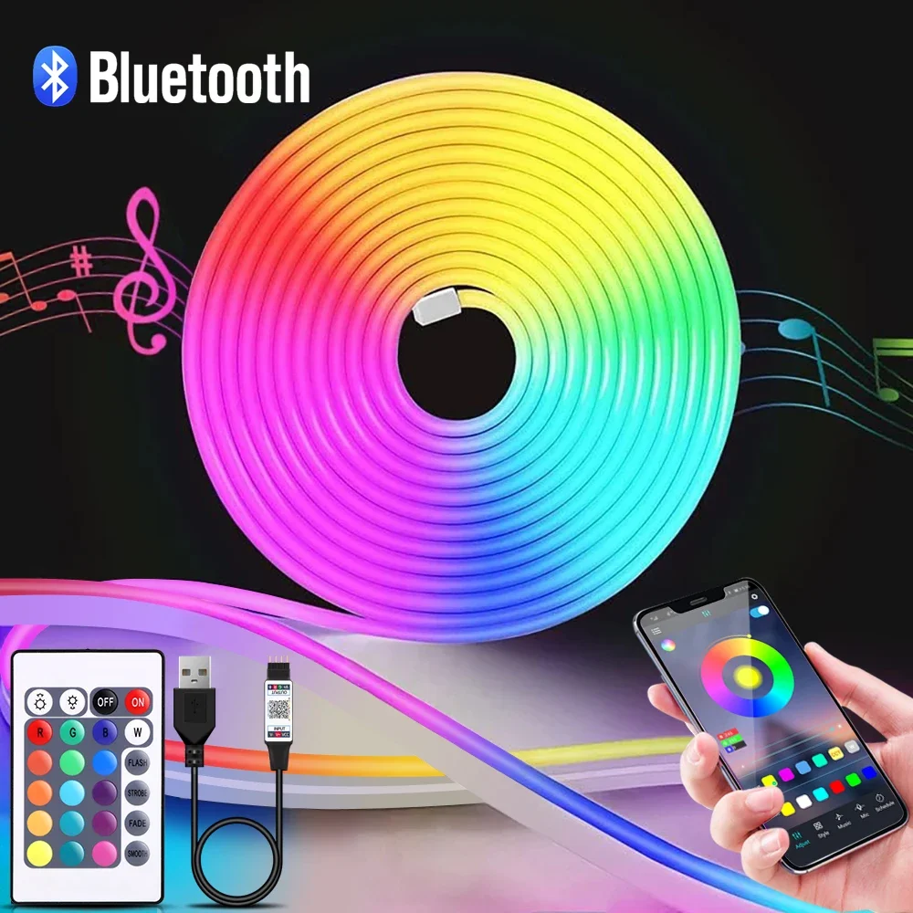 Led Strip Lights - 1-5m RGB LEDネオンストリップライト 5V USBフレキシブルロープライト アプリリモコン