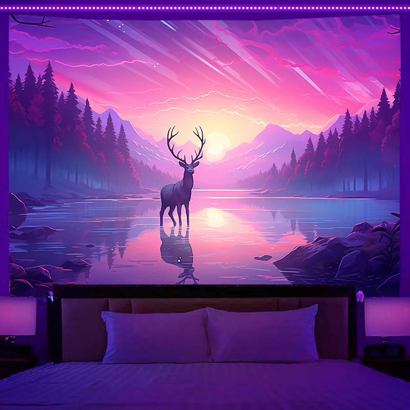 星空の風景、装飾的な背景布、猫のパターン、ヒッピー、蛍光、家 - Home Decor Hippie のレビューと価格