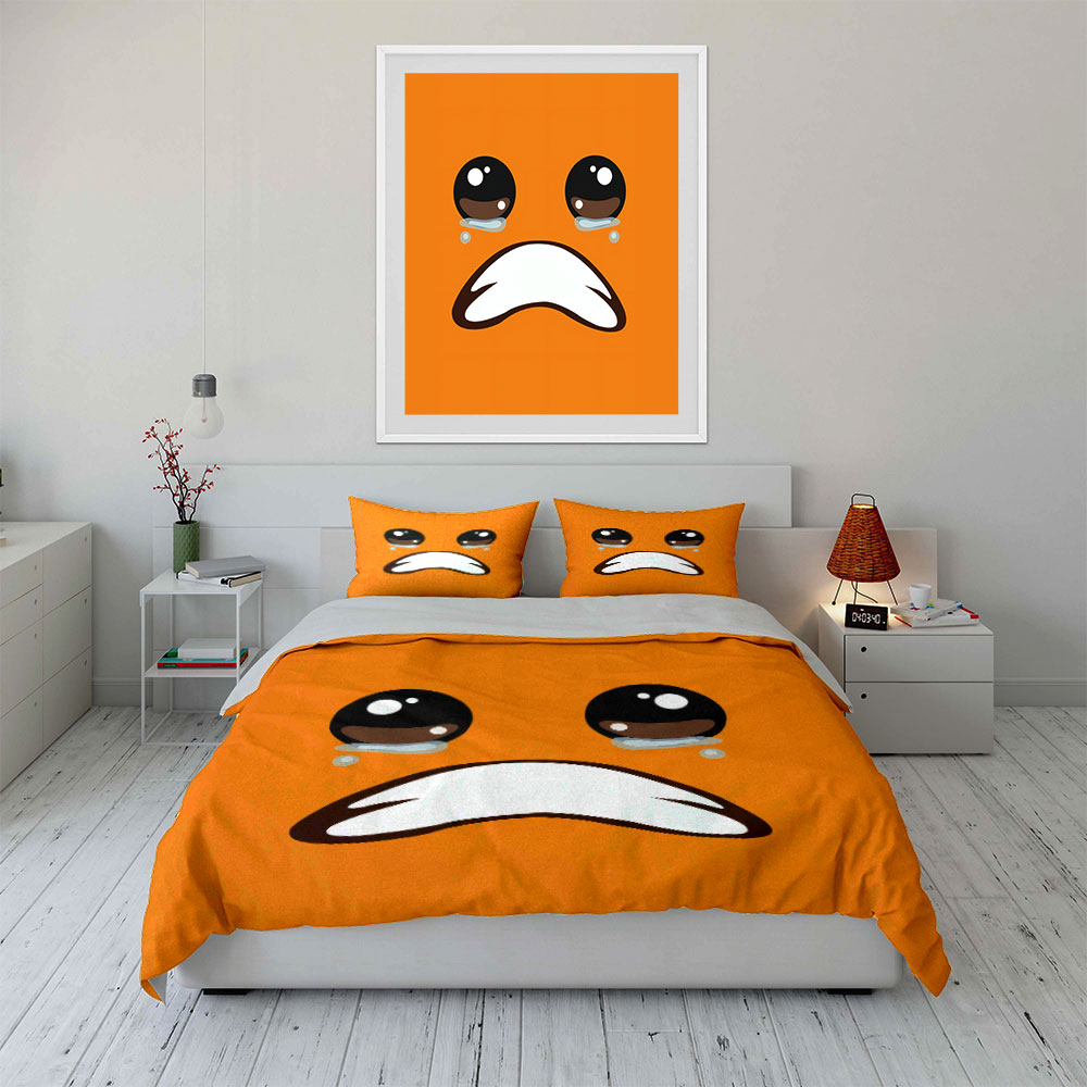 かわいい泣いているオレンジの顔の絵文字 3 ピース寝具セット - Home Decor Emoji のレビューと価格