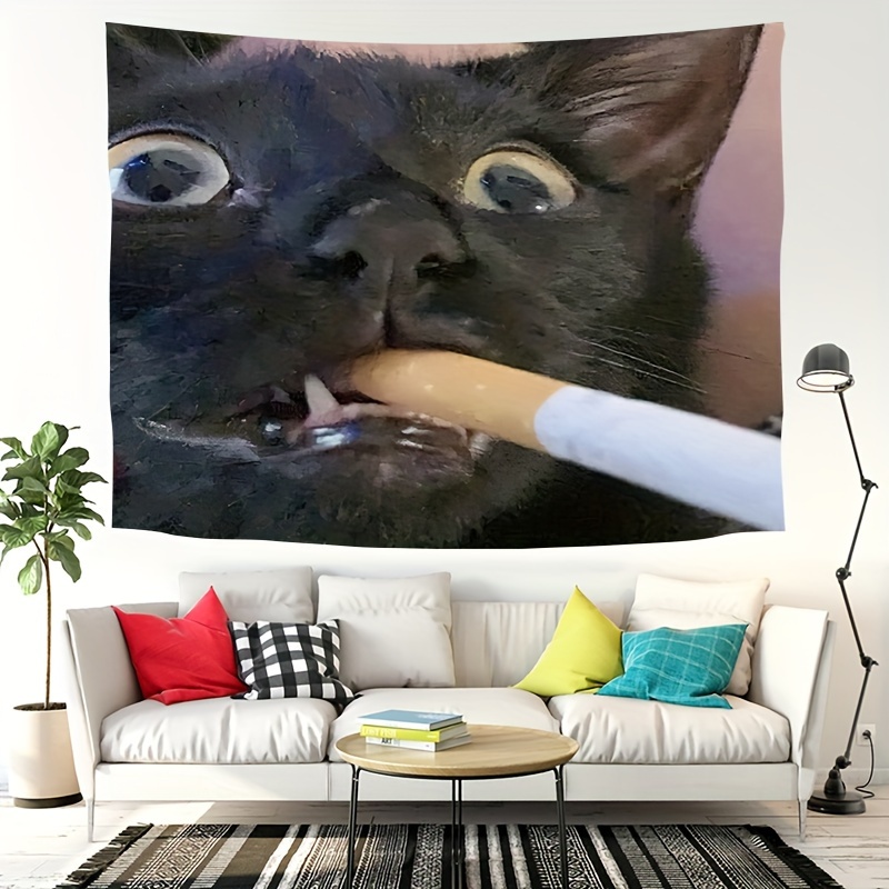 VIKAMA 面白い喫煙する黒猫ミームタペストリー 壁掛け  - Home Decor Emoji のレビューと価格