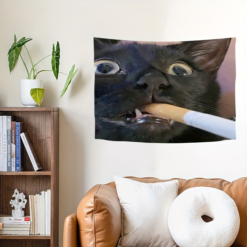 VIKAMA 面白い喫煙する黒猫ミームタペストリー 壁掛け  - Home Decor Emoji のレビューと価格