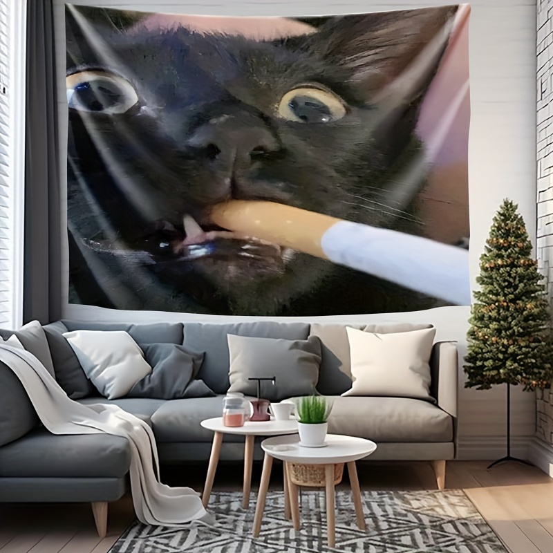 VIKAMA 面白い喫煙する黒猫ミームタペストリー 壁掛け  - Home Decor Emoji のレビューと価格