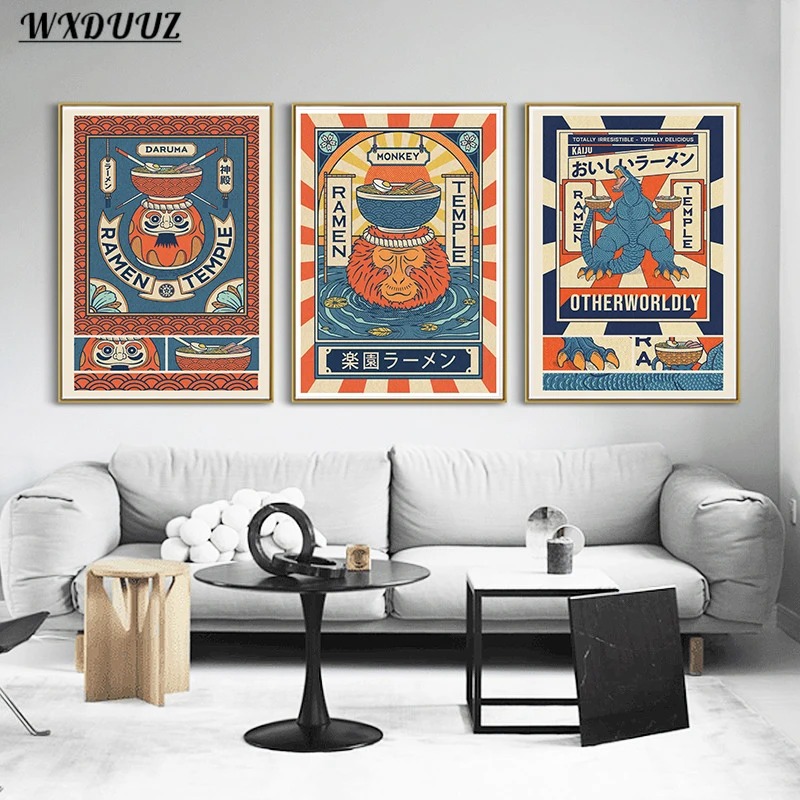 ヴィンテージイラストレーター日本ラーメンアートポスター動物ラ - Home Decor Aesthetic Pinterest のレビューと価格