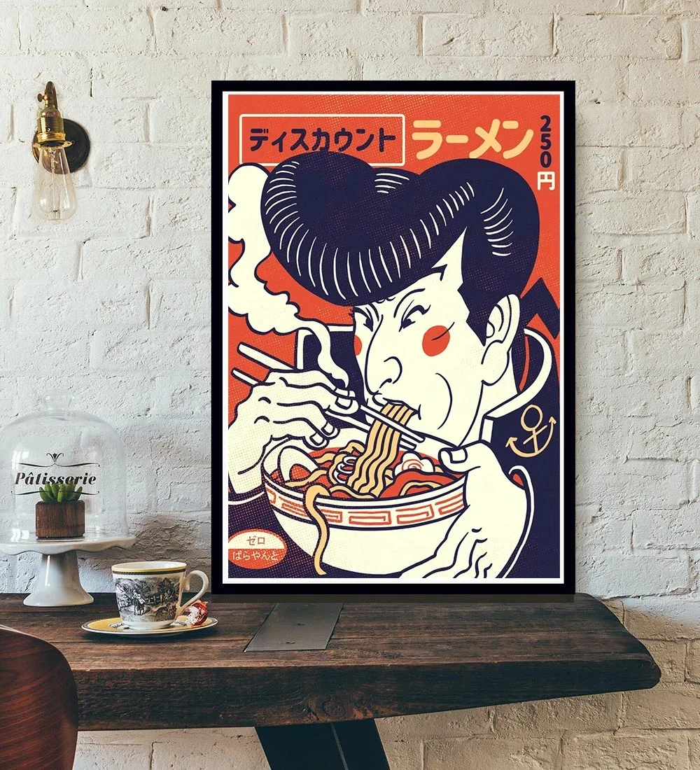 ヴィンテージイラストレーター日本ラーメンアートポスター動物ラ - Home Decor Aesthetic Pinterest のレビューと価格