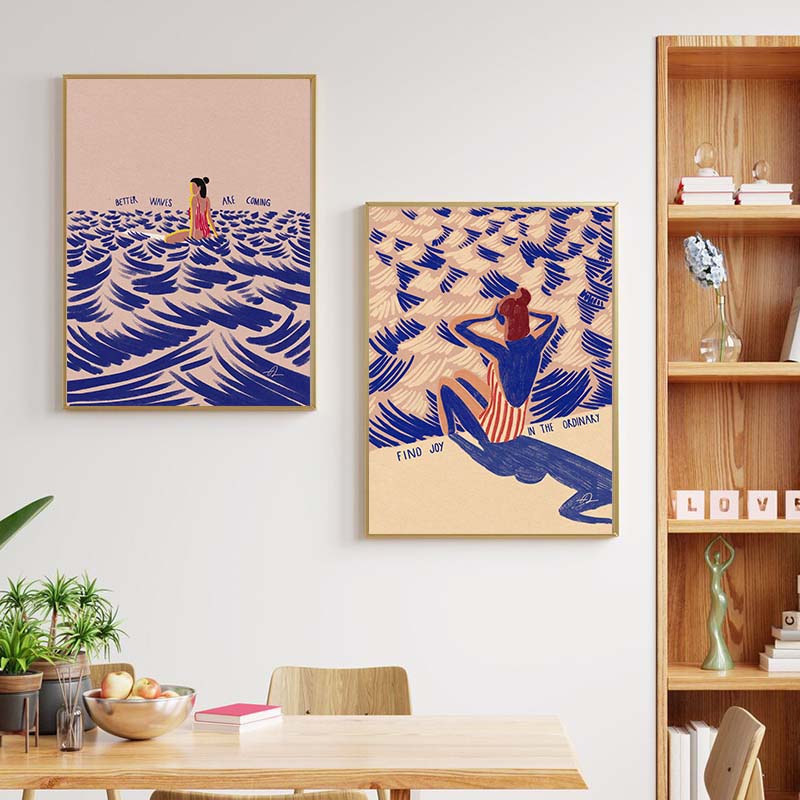 北欧ミニマリストアートサーフィンパドリング水泳海の波プリント - Home Decor Youtube のレビューと価格