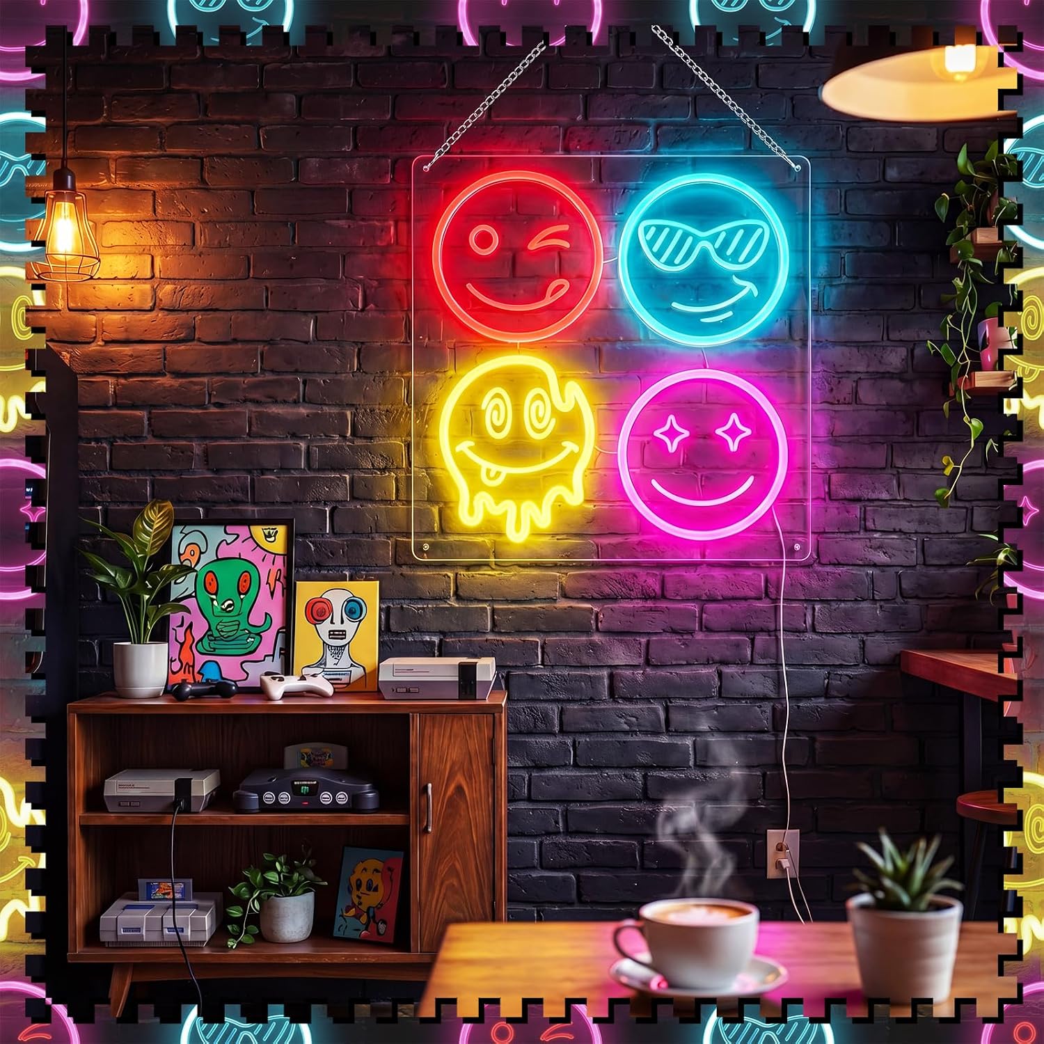 かわいいスマイルフェイスLEDネオンサイン、エモジUSBネオ - Home Decor Emoji のレビューと価格
