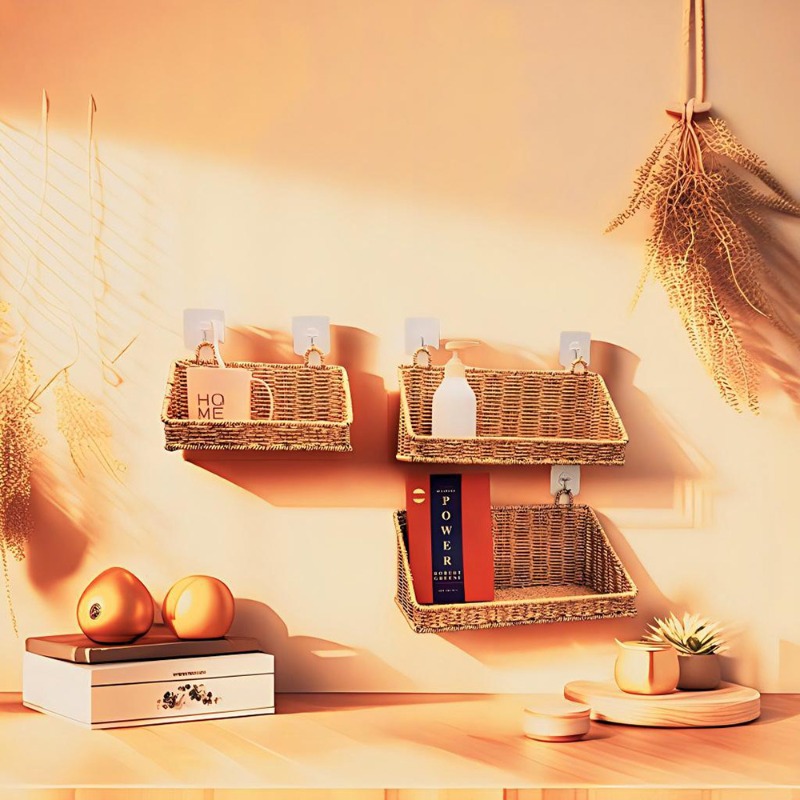 編まれた籐製吊り下げ収納バスケット フック付き 壁掛け式 ハ - Home Decor Hampers のレビューと価格