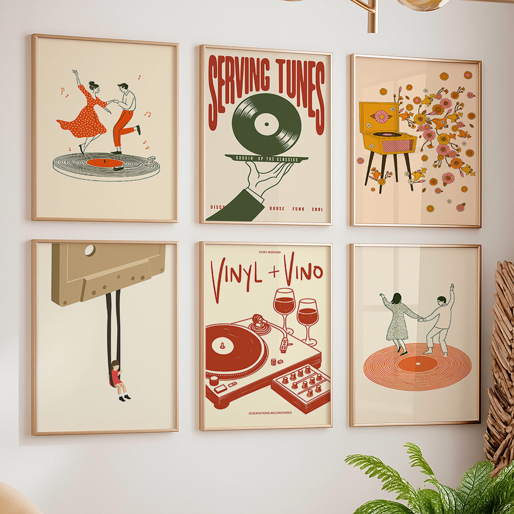 1pc ヴィンテージ音楽キャンバスポスターフレームなしレトロ - Home Decor Youtube のレビューと価格