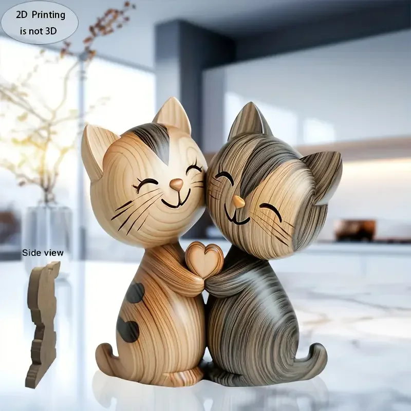 木製子猫カップル彫刻魅力的な 2D フラット猫愛好家ギフトラ - Home Decor Enthusiast のレビューと価格