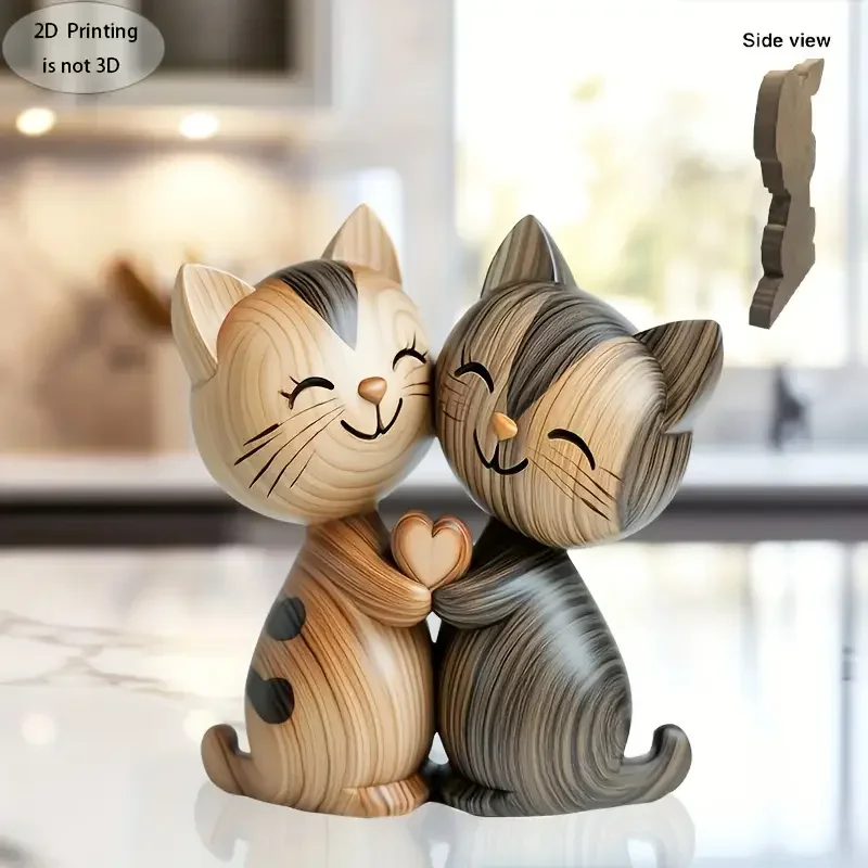 木製子猫カップル彫刻魅力的な 2D フラット猫愛好家ギフトラ - Home Decor Enthusiast のレビューと価格