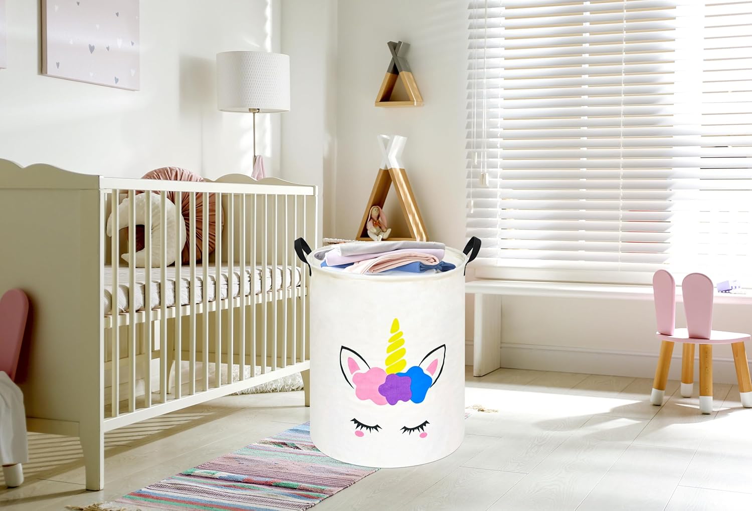 ユニコーン柄丸型ランドリーバスケット収納箱、子供部屋用バスケ - Home Decor Hampers のレビューと価格