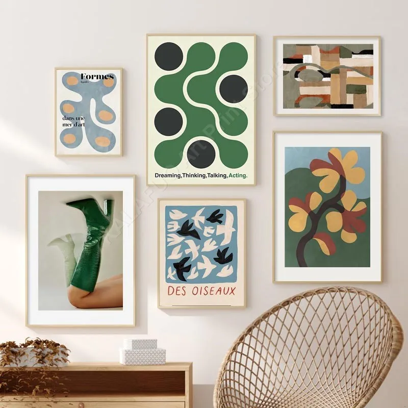 レトロな鳥と花の液体形状キャンバスウォールアート美的リビング - Home Decor Aesthetic Pinterest のレビューと価格
