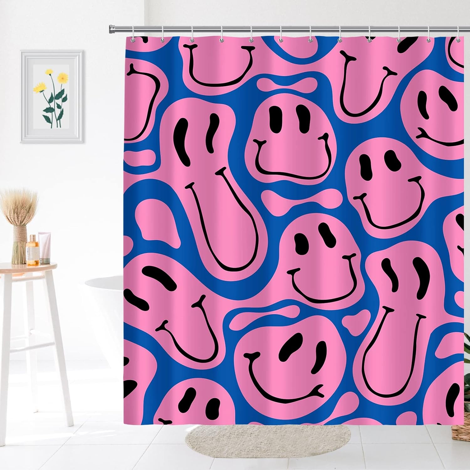 かわいい面白い絵文字フェイスプリントシャワーカーテンブルーピ - Home Decor Emoji のレビューと価格