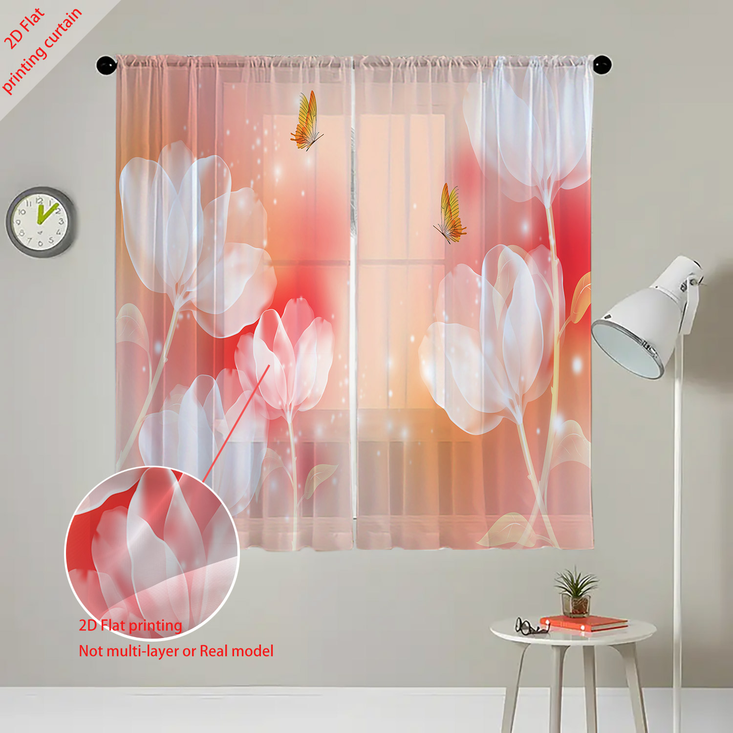 紫色の花柄プリント透明ガーゼカーテン、ロマンチックな家の装飾 - Home Decor Youtube のレビューと価格