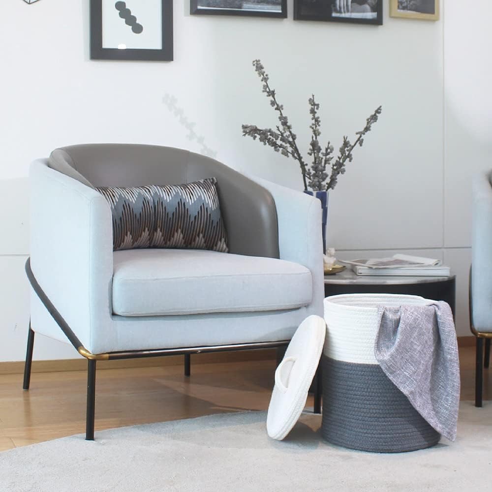 蓋付きコットンロープ収納バスケット、寝室や浴室用の小さな丸い - Home Decor Hampers のレビューと価格