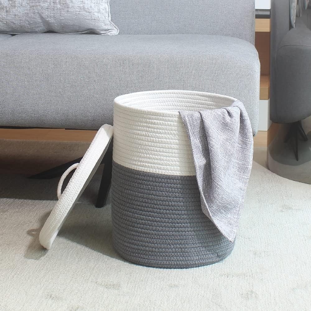 蓋付きコットンロープ収納バスケット、寝室や浴室用の小さな丸い - Home Decor Hampers のレビューと価格