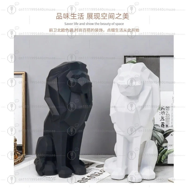 北欧風幾何学模様のライオンの置物、クリエイティブな樹脂工芸品 - Home Decor Handicraft のレビューと価格
