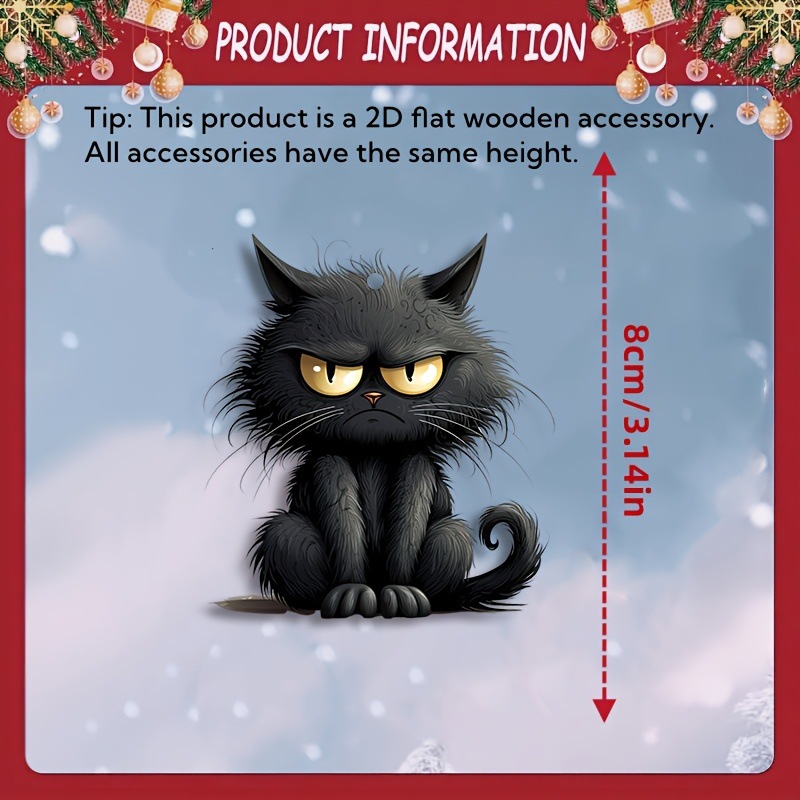 手作り黒猫絵文字木製吊り下げ飾り、木製工芸品、クリスマスハロ - Home Decor Emoji のレビューと価格