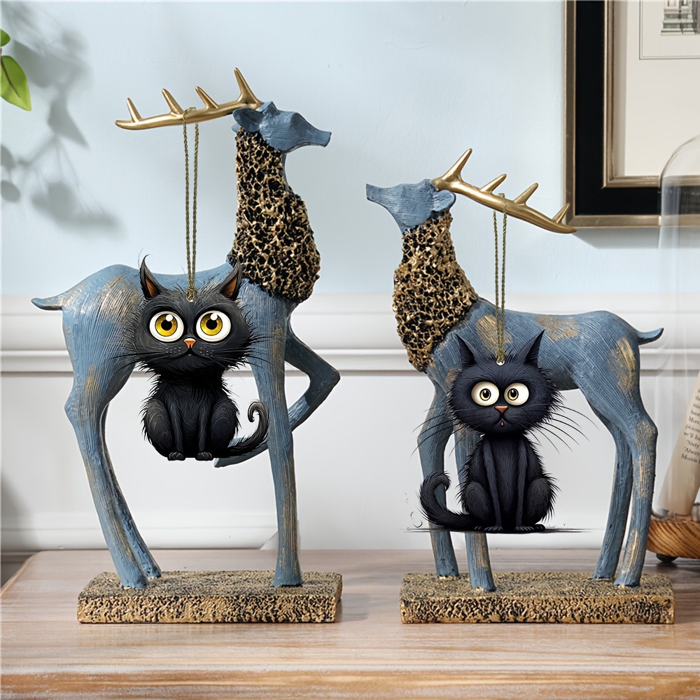 手作り黒猫絵文字木製吊り下げ飾り、木製工芸品、クリスマスハロ - Home Decor Emoji のレビューと価格