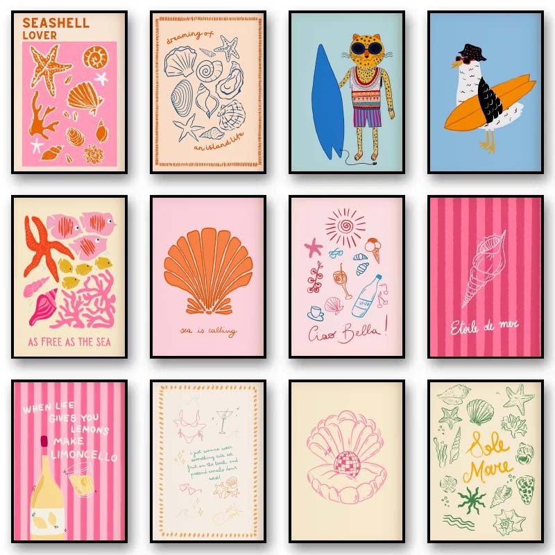 トロピカルプレッピーポスター貝殻ビーチ夏ポスタープリントワイ - Home Decor Aesthetic Pinterest のレビューと価格