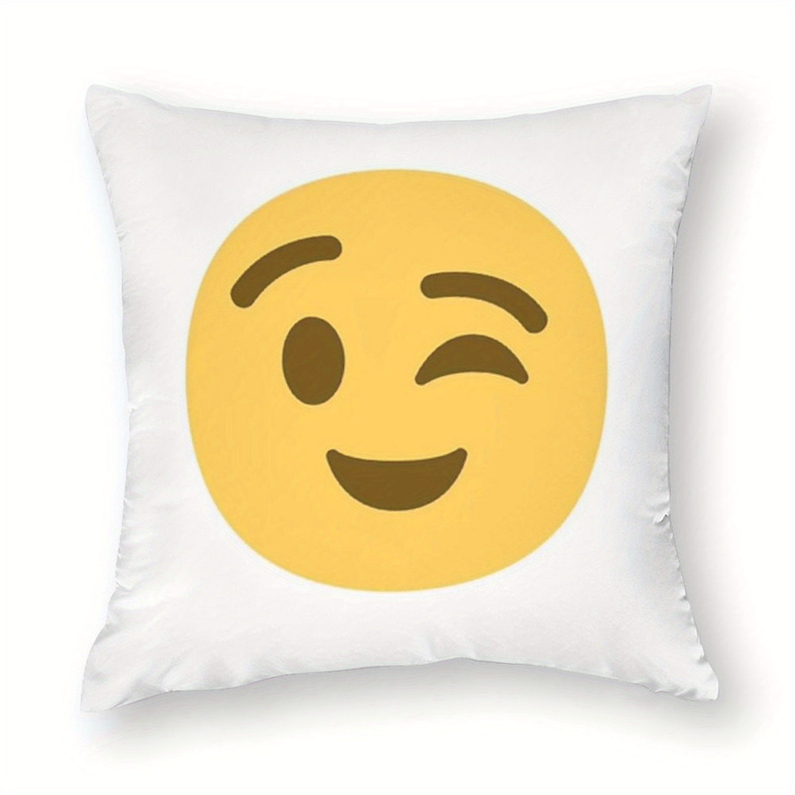 かわいいウィンキング絵文字枕カバー、黄色いスマイリーフェイス - Home Decor Emoji のレビューと価格