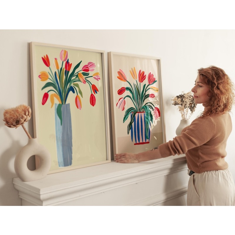 チューリップの花のキャンバスウォールアート2枚、フレームなし - Home Decor Youtube のレビューと価格