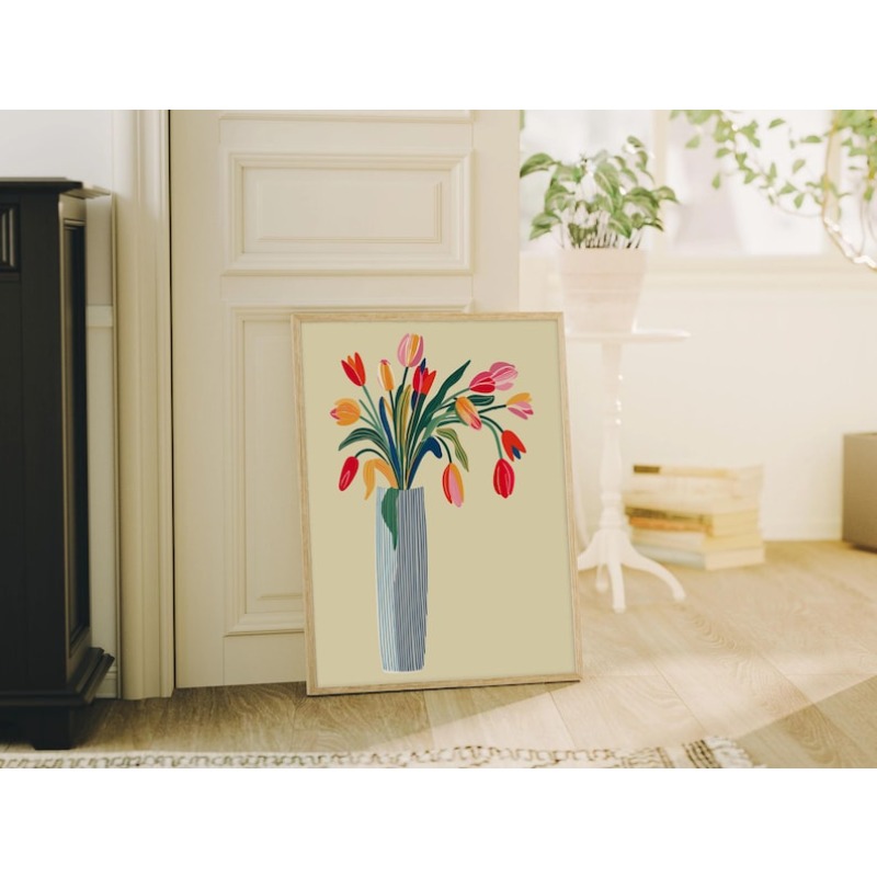 チューリップの花のキャンバスウォールアート2枚、フレームなし - Home Decor Youtube のレビューと価格