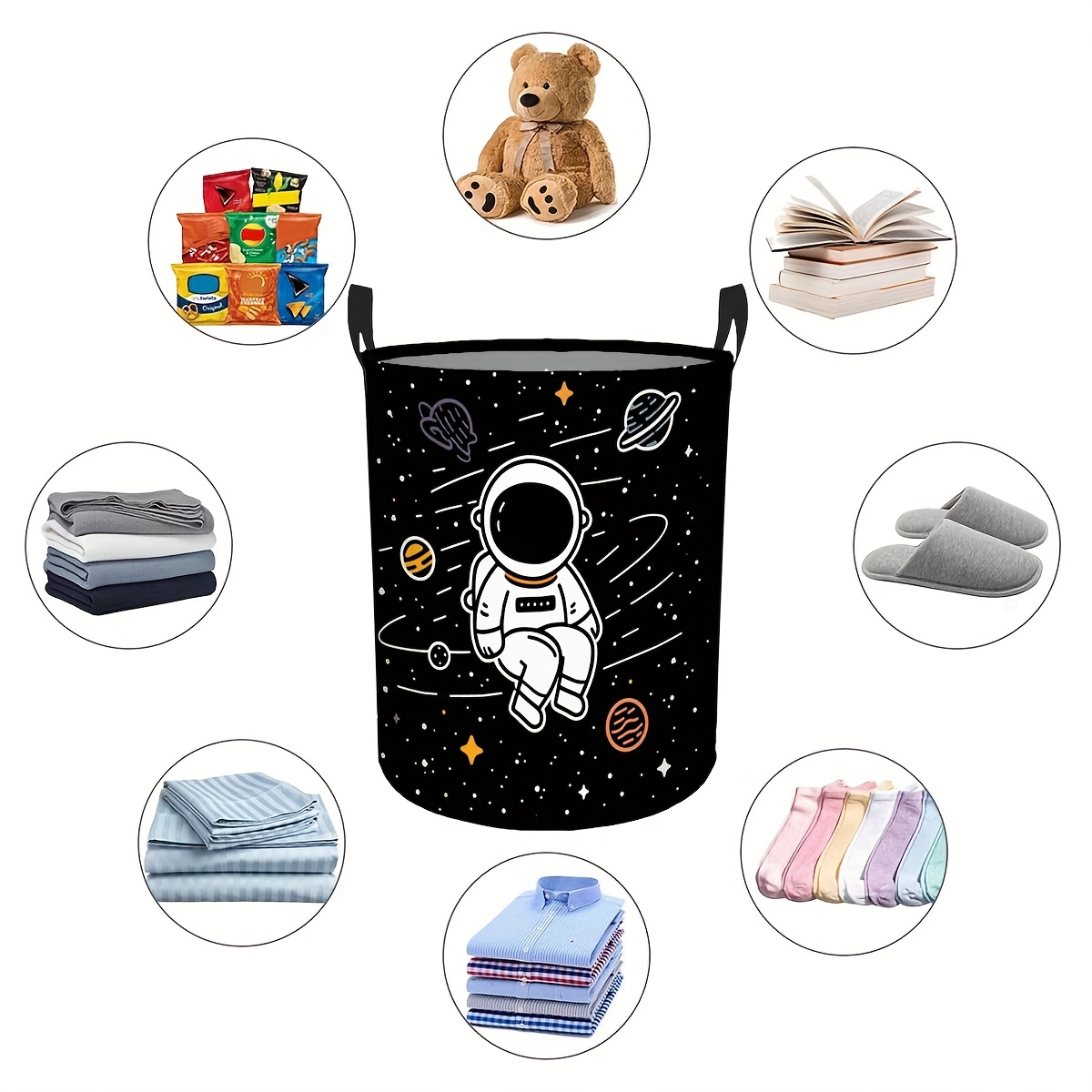 1個入り モダンな丸型ランドリーバスケット 宇宙飛行士柄 - - Home Decor Hampers のレビューと価格