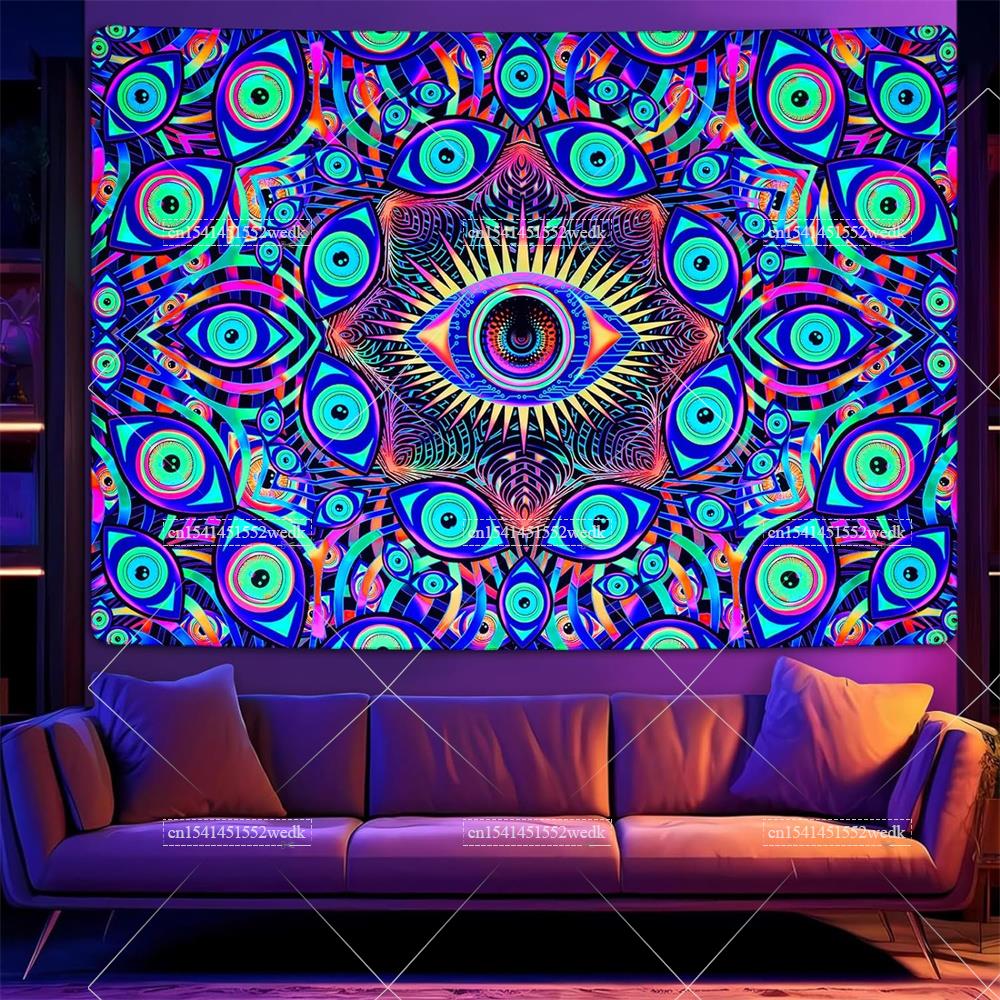 黒の光の目、ヒッピー、uvの無効性、部屋の抽象的な壁のタペス - Home Decor Hippie のレビューと価格