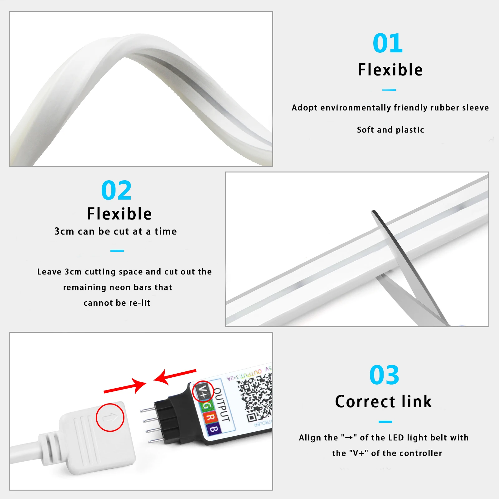 1-5m RGB LEDネオンストリップライト 5V USB - Led Strip Lights のレビューと価格